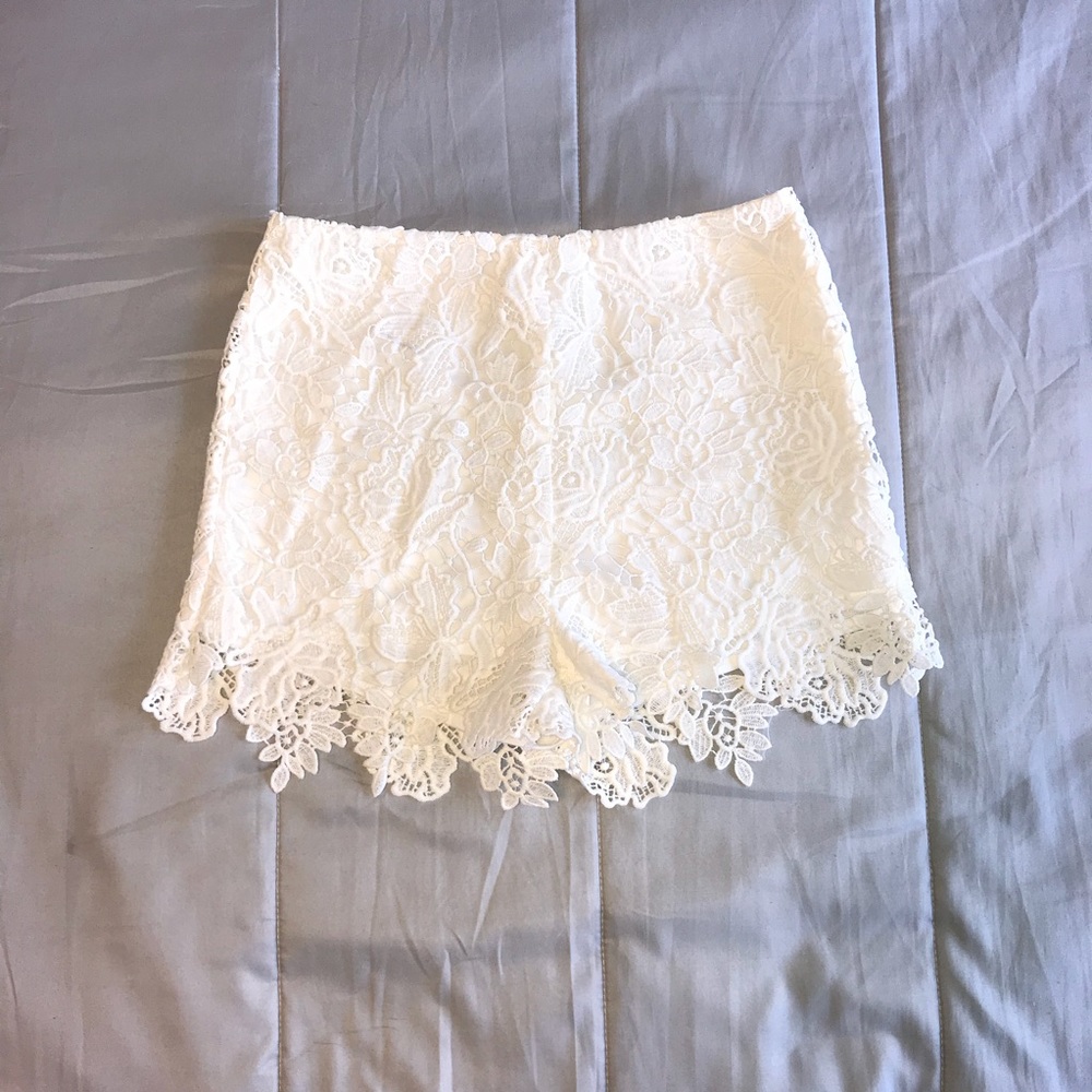 White Floral Shorts